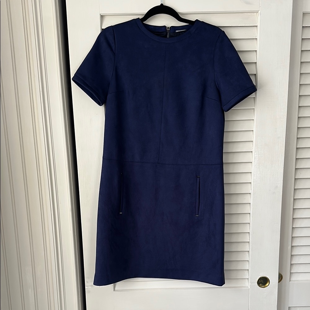 Elie Tahari Blue Sheath Mini Dress Crew Neck Short Sleeve